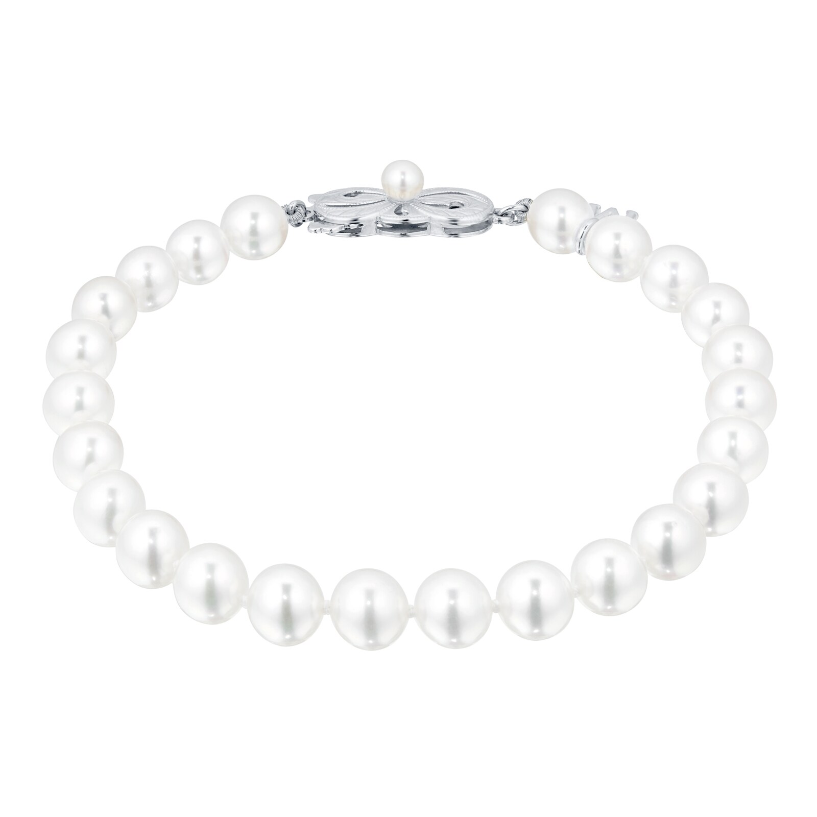 Mikimoto 18K White Gold Diamond and Pearl Bangle Bracelet – Long's Jewelers